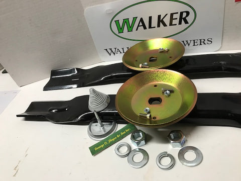 U PICK! Walker Mower 48" GHS or SD Blade Set OEM Specs.w/hubs and shear+FREE blade balancer & mounting hardware