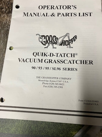 GRASSHOPPER SL 96 Series 90,93,95 QUICK D-TATCH  MANUAL 90/93/95/SL96 SERIES