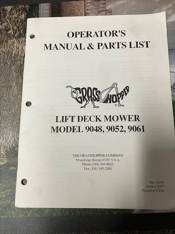 Grasshopper Lift Deck Manual for 9048,9052 &9061 172377